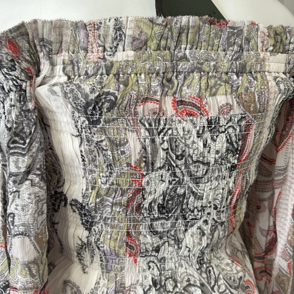 ALL SAINTS Lara Makutu Top Soft Pink Off the Shoulder Shirt Paisley Sz 6 NEW - Picture 9 of 13